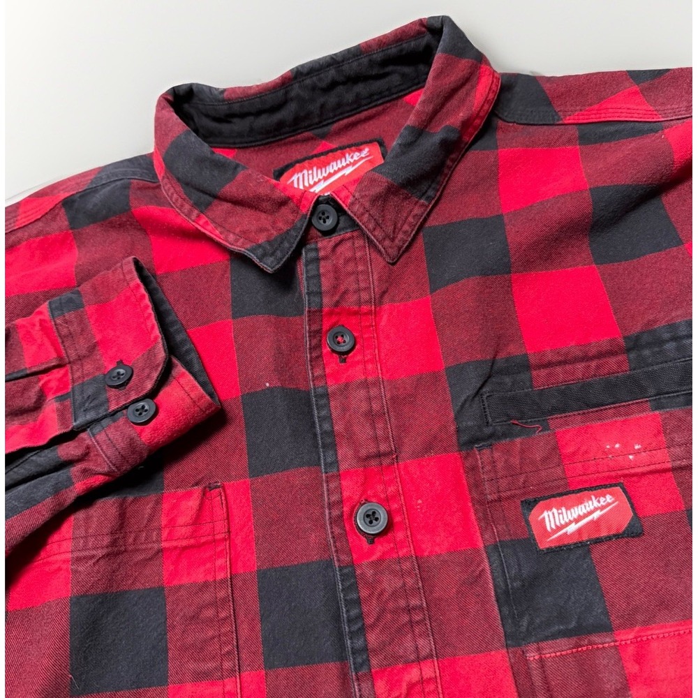 Milwaukee Flannel Shirt Mens XL Red Buffalo‎ Plaid Gridiron Heavyweight Workwear